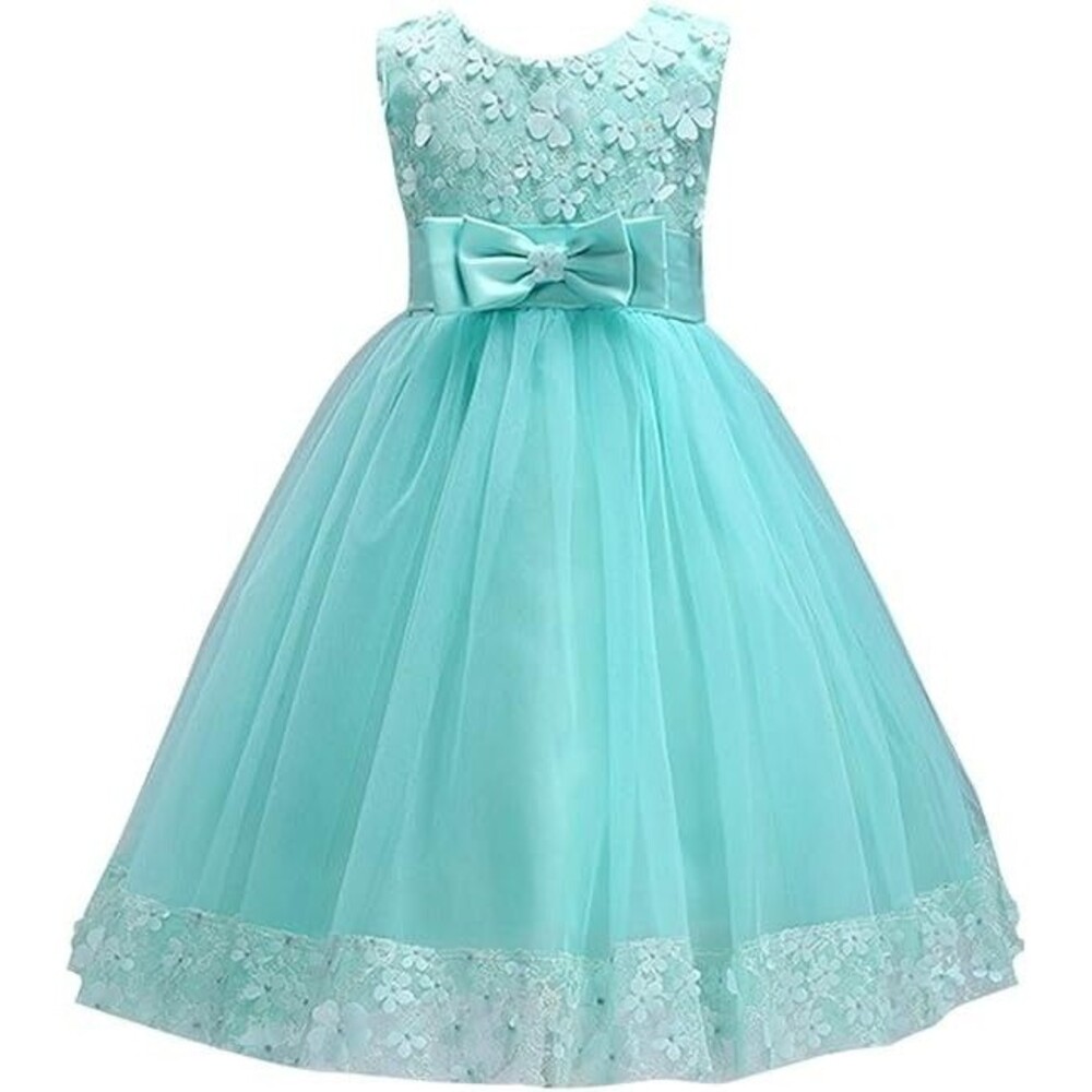 IBTOM CASTLE Big Little Girls Ball Gown Size 10 Turquoise Short Lace Flower Prom